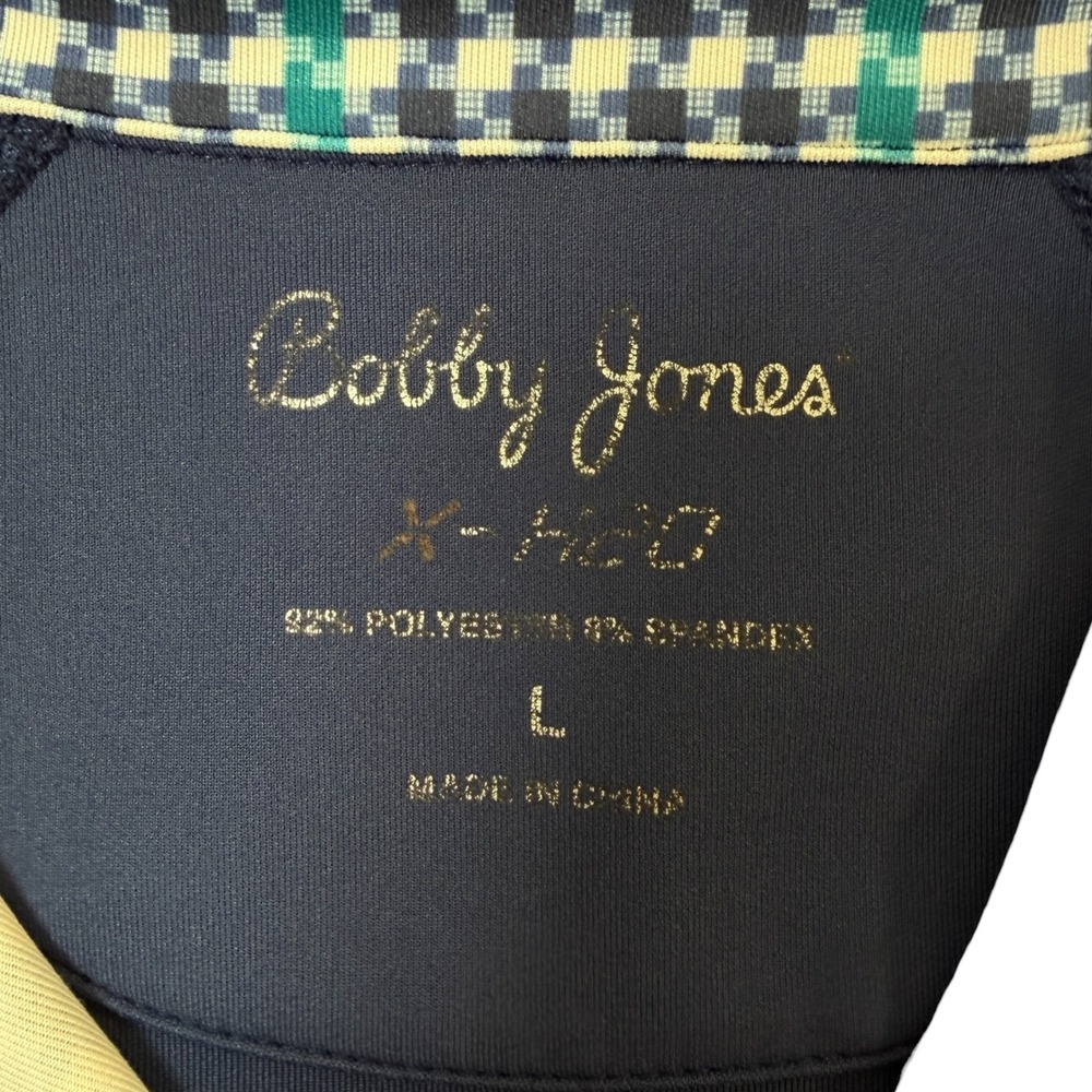 Bobby Jones X-H2O Mens Large 1/4 Zip Golf Pullover Navy Blue Gingham Performance - Picture 7 of 8